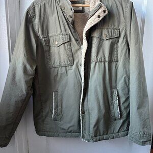 Marine Layer James Waxed Sherpa Jacket Olive Green Size Large
